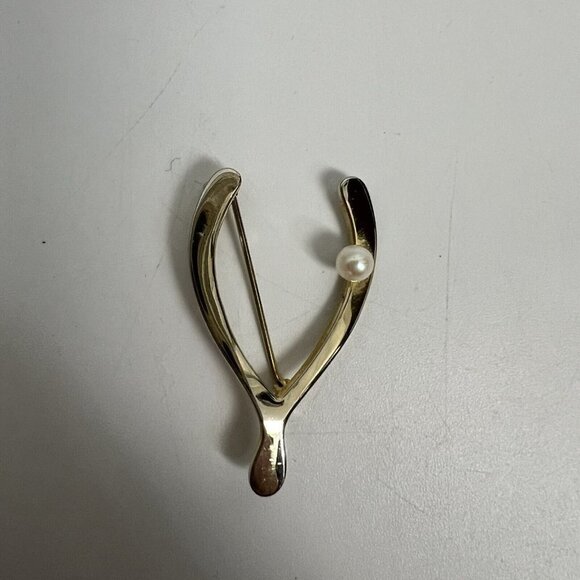 Vintage Brooch 12K GF Wishbone Pearl Gold Filled - Picture 10 of 11